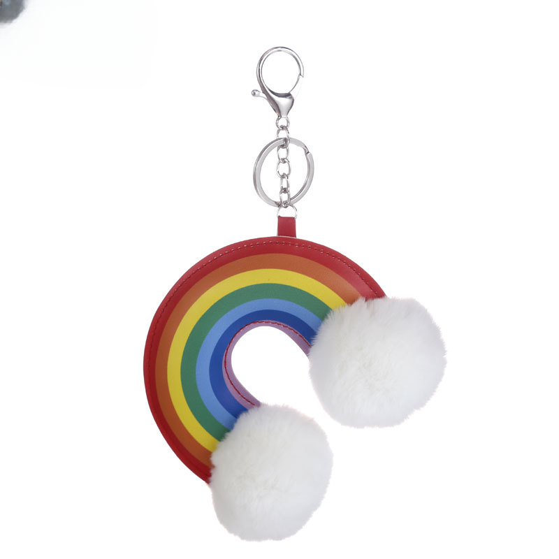 Wholesale Faux Rainbow Leather Fur Balls Keychains